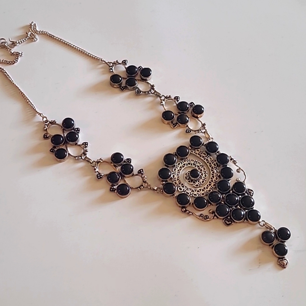 925 Silver Black Onyx Spiral Collar